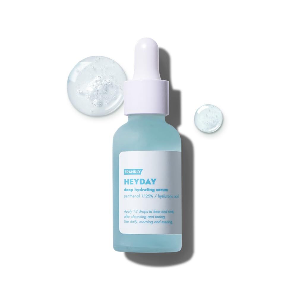 Frankly Heyday Serum - Deep Moisture &amp; Radiance Boost with 1.125% Panthenol &amp; Hyaluronic Acid | Vegan, Dermatologically-Tested | Anti-Aging &amp; Firming for Dry, Sensitive Skin, 1.01 fl. oz.