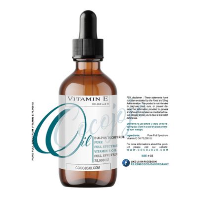 cocojojo Vitamin E Oil for Skin, Organic Vitamin E Oil for Hair, Face, Liquid Vitamin E, Vitamin E Body Oil, 100% Pure Natural Cold Pressed Unrefined, Moisturizes &amp; Nourishes, Non GMO - 4 Oz