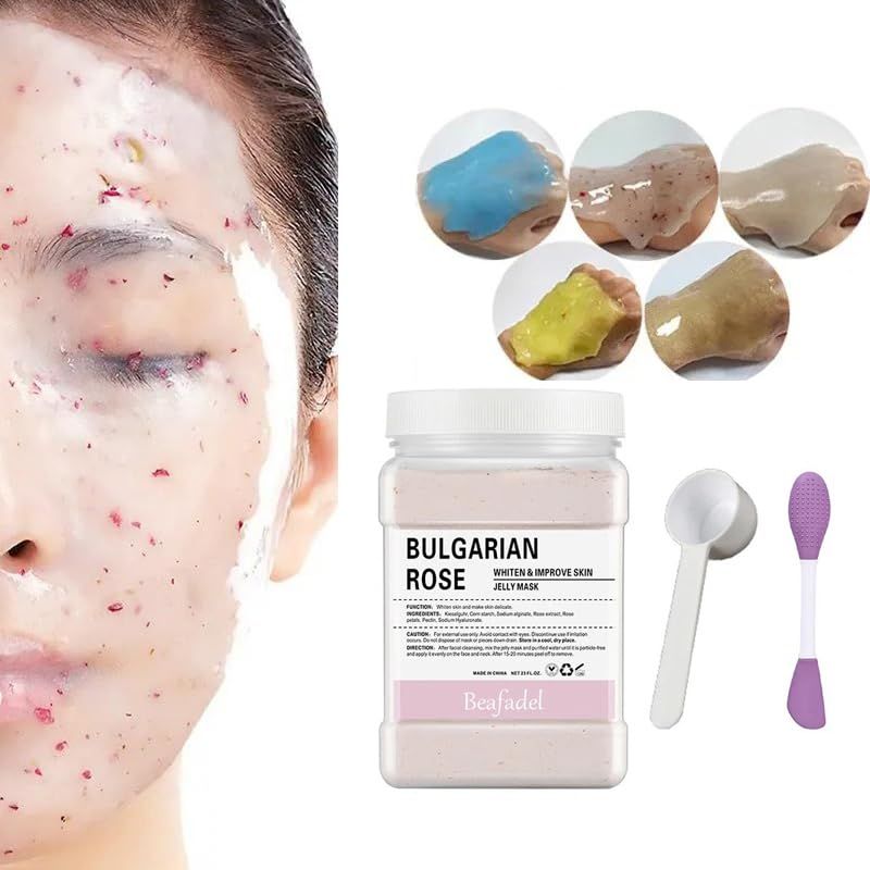 beafadel Jelly Mask Powder for Professional Facials Care,Hyalorunic Acid Moisturizing HydroJelly Face Mask Peel Off Mask, Hydrating Gel Face Masks with Double-ended Silicone Brush, 23 Fl Oz (ROSE)