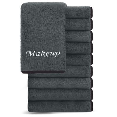 Cosy Family 10 Pack Makeup Remover Wash Cloths - Soft Microfiber Fingertip Facial Cleansing Cloths for Hand and Make Up, 12 x 12 in, Black Grey