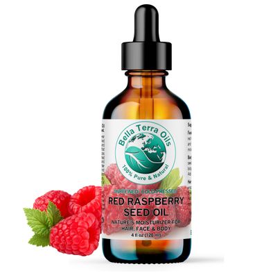 Bella Terra Oils - Red Raspberry Seed Oil 4 oz - Packed with Ellagic Acid &amp; Vitamin A, Embrace the Nutrient-Rich Essence of Raspberry Seed for Skin