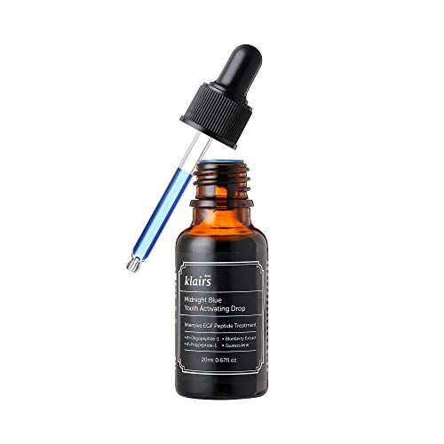 DearKlairs Midnight Blue Youth Activating Drop, 0.67 fl oz (20 ml) | Dual EGF, Peptides, Guaiazulene Adenosine, Night Serum, Watery, Light Texture