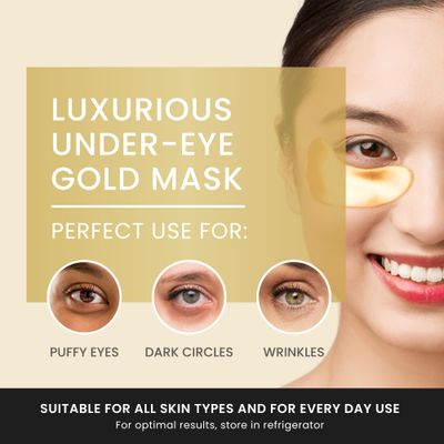 24K Gold Under Eye Patches, Eye Mask,Eye Patches for Puffy Eyes and Dark Circles, Eye Masks Skincare (16 Pair (Pack of 1))