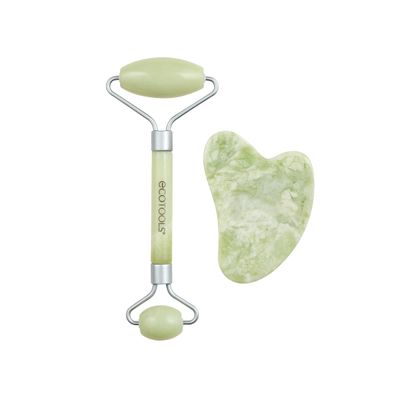 EcoTools Beauty Skin Care Tool Jade Facial Roller and Gua Sha Stone Duo, Face Roller and Massager, Skincare and Sculpting Tools, Green, Promotes Healthy Skin, Massager, 2 Piece Set, 1 Count