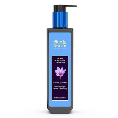 Blue Nectar Kumkumadi Brightening Face Wash with Saffron for Women &amp; Men | Sulphate free Anti Pimple Face Cleanser (10 Herbs, 6.76 Fl Oz)