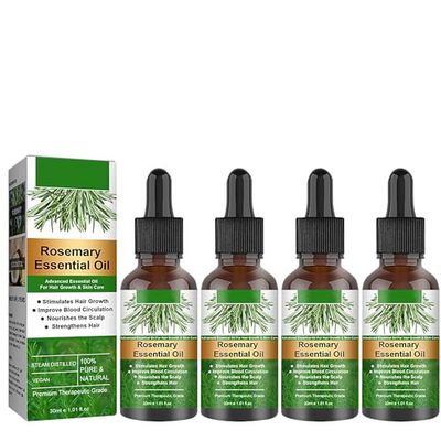 Generic Hair Oil, Organic Rosemary Oil Combo for Hair Growth, Discover Natural Hair Care with 4-Pack 1.01fl oz Brown Essential Oils, Ideal for Scalp Massage, Skin Care, and Aromatherapy