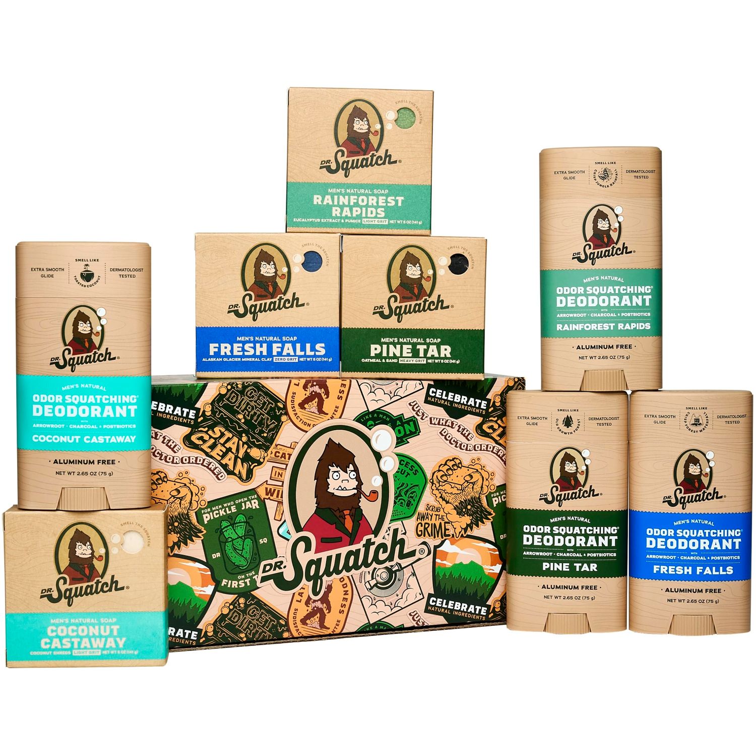 Dr. Squatch 2024 Holiday Bundle - Men's Natural 4 Soap and 4 Deodorant Gift Set - Cold Process Soap with No Harsh Chemicals + Odor-Squatching, Aluminum Free Deodorant