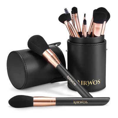 AIRWOS Makeup Brushes Set Professional 14Pcs Makeup Brushes Pearl Flash Handles Premium Synthetic Foundation Face Powder Brush Blending Eyeshadow Concealers Makeup Brushes MakeUp Brushes with Case