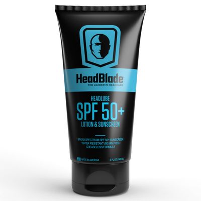 HeadBlade HeadLube SPF 50 Men&#39;s Lotion and Sunscreen - No Greasiness, Sweat Resistant, Formulated for Face, Body &amp; Scalps - Water Resistant for 80 Minutes, 5 fl oz