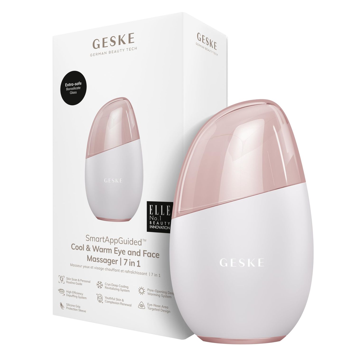 GESKE SmartAppGuided Cool &amp; Warm Eye &amp; Face Massager | 7 in 1 | Multi Massager | Face &amp; Neck | Battery-free Cooling &amp; Warming | Firms, Relaxes &amp; De-Puffs Skin | Eye-Nose Area Targeted Design