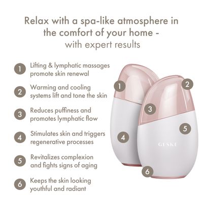 GESKE SmartAppGuided Cool &amp; Warm Eye &amp; Face Massager | 7 in 1 | Multi Massager | Face &amp; Neck | Battery-free Cooling &amp; Warming | Firms, Relaxes &amp; De-Puffs Skin | Eye-Nose Area Targeted Design