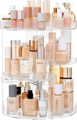 360 Rotating Makeup Organizer Adjustable Carousel Diamond Ultra-Large Capacity, Display Organizer, Spinning Perfume Skin Care Organizer for Vanity Countertop, Clear