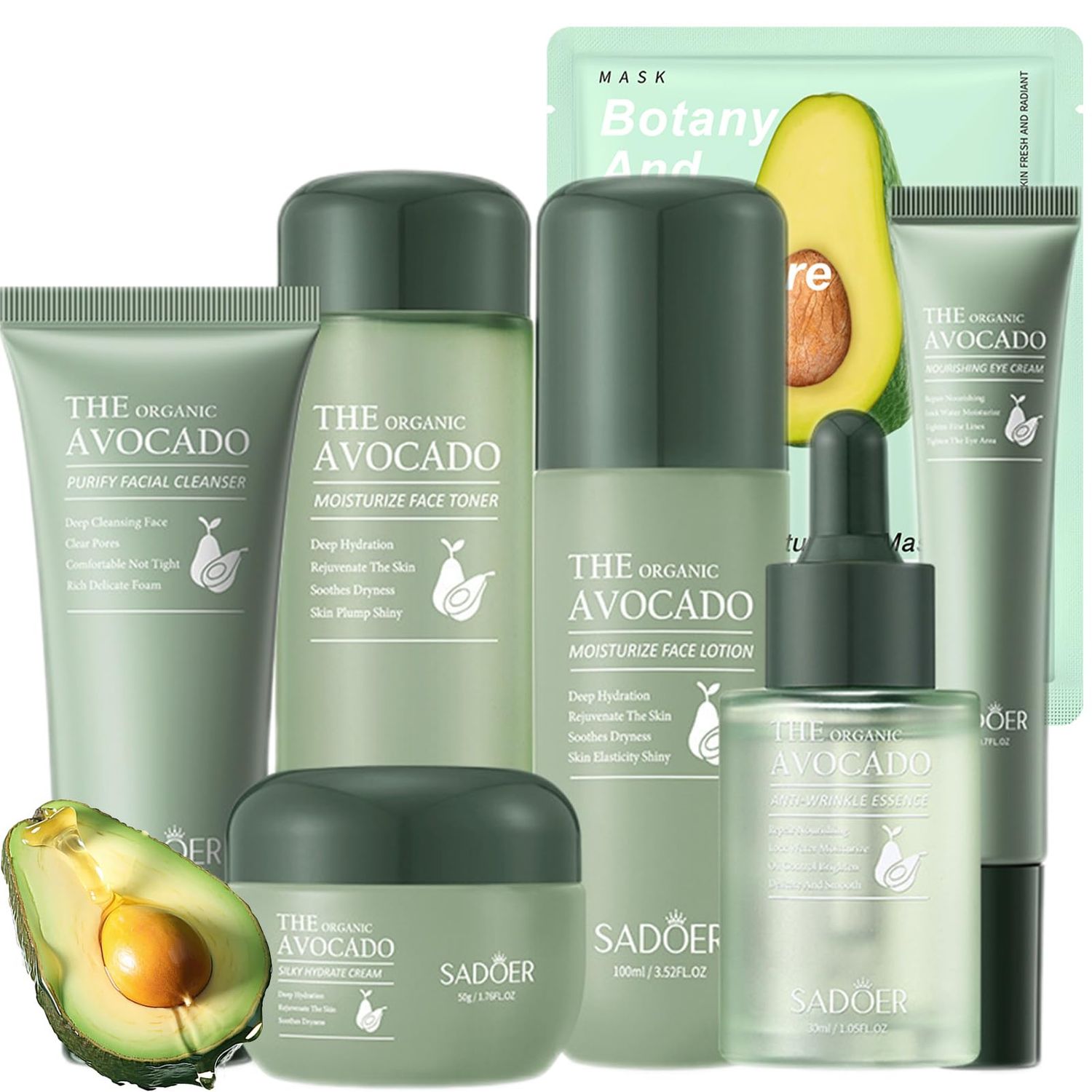Avocado Skin Care Set, 11-In-1 Skincare Gift Set With Facial Cleanser, Face Serum, Face Cream, Eye Cream, Toner, moisturizing lotion&amp; Facial mask. Anti-Aging Skin Care Kit For Women Men
