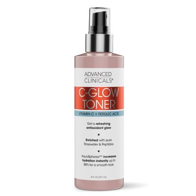 Advanced Clinicals Vitamin C Glow Facial Mist Toner for Face W/Rosewater, Ferulic Acid, &amp; Peptides. Vitamin C Antioxidant Moisturizer Face Mist Provides Instant Skin Hydration, Non-Greasy, 8 Fl Oz