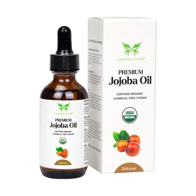Celestial Psych USDA Certified Organic Jojoba Oil (2 Oz) 100% Pure Natural, Chemical-Free, Hexane-Free, Hair Growth, Scalp Care, Skin Hydration, Nails Natural Beauty Enhancement, Anti-Aging