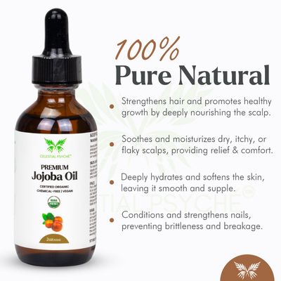 Celestial Psych USDA Certified Organic Jojoba Oil (2 Oz) 100% Pure Natural, Chemical-Free, Hexane-Free, Hair Growth, Scalp Care, Skin Hydration, Nails Natural Beauty Enhancement, Anti-Aging
