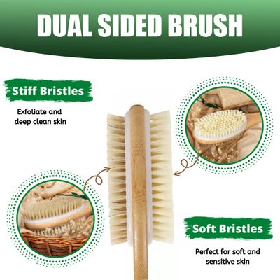 Hanstock Back Scrubber, 43cm Long Wooden Double-Sided Shower Body Brush with Soft and Stiff Bristles for Exfoliating Skin