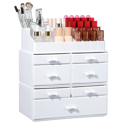 Cq acrylic 3 Pack White Organizer for Vanity With Drawer Cute Kawaii Makeup Organization for Cosmetics,Pretty Jewelry Organizer for Perfume,Skincare,Brush, Lipstick,Nail Polish and Accessories Storage
