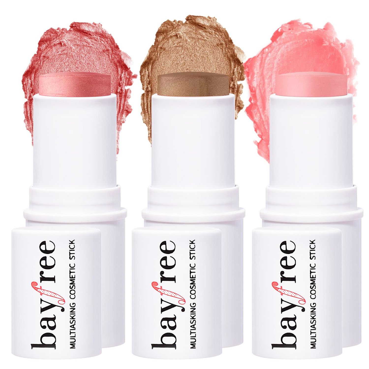 bayfree 3 PCS Makeup Cream Contour Stick Set, Highlighter Stick &amp; Bronzer Stick &amp; Blush Stick, Long Lasting, Natural Face Contour, Dewy &amp; Matte Finish, Multi Stick Trio for All Skin