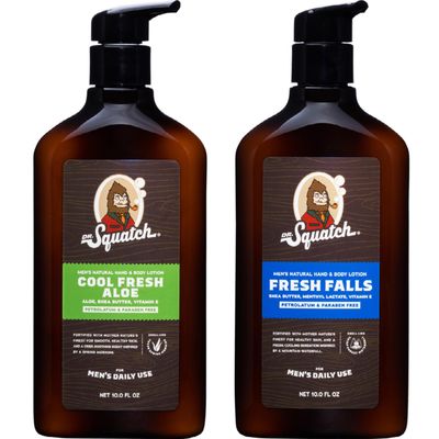 Dr. Squatch Men&#39;s Non-Greasy Natural Lotion - 24-hour moisturization hand and body lotion - Made with Shea Butter, Coconut Oil, and Vitamin E - Cool Fresh Aloe, Fresh Falls (2 Pack)