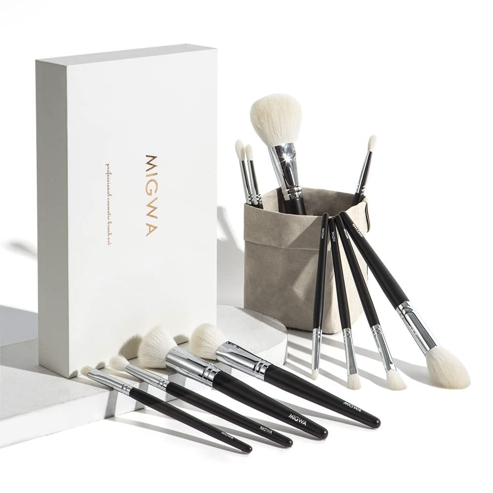 12-Piece Premium Goat Hair Makeup Brush Set - Natural Soft Bristles for Flawless Powder Application, Durable Copper Ferrules, Includes Eco-Friendly Kraft Paper Storage Case, Elegant Gift Box