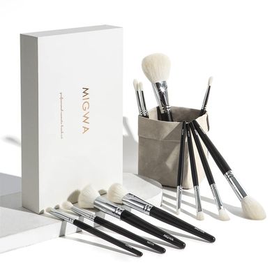 12-Piece Premium Goat Hair Makeup Brush Set - Natural Soft Bristles for Flawless Powder Application, Durable Copper Ferrules, Includes Eco-Friendly Kraft Paper Storage Case, Elegant Gift Box