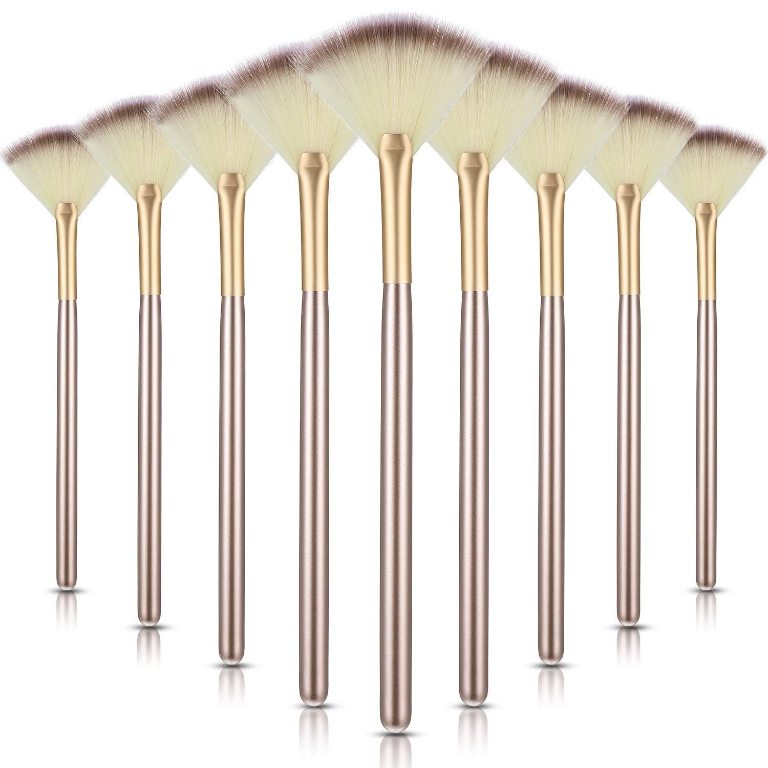 9 Pieces Facial Fan Mask Brushes, Soft Facial Applicator Brushes Tools for Peel Glycolic Makeup for Mud Cream (Champagne)