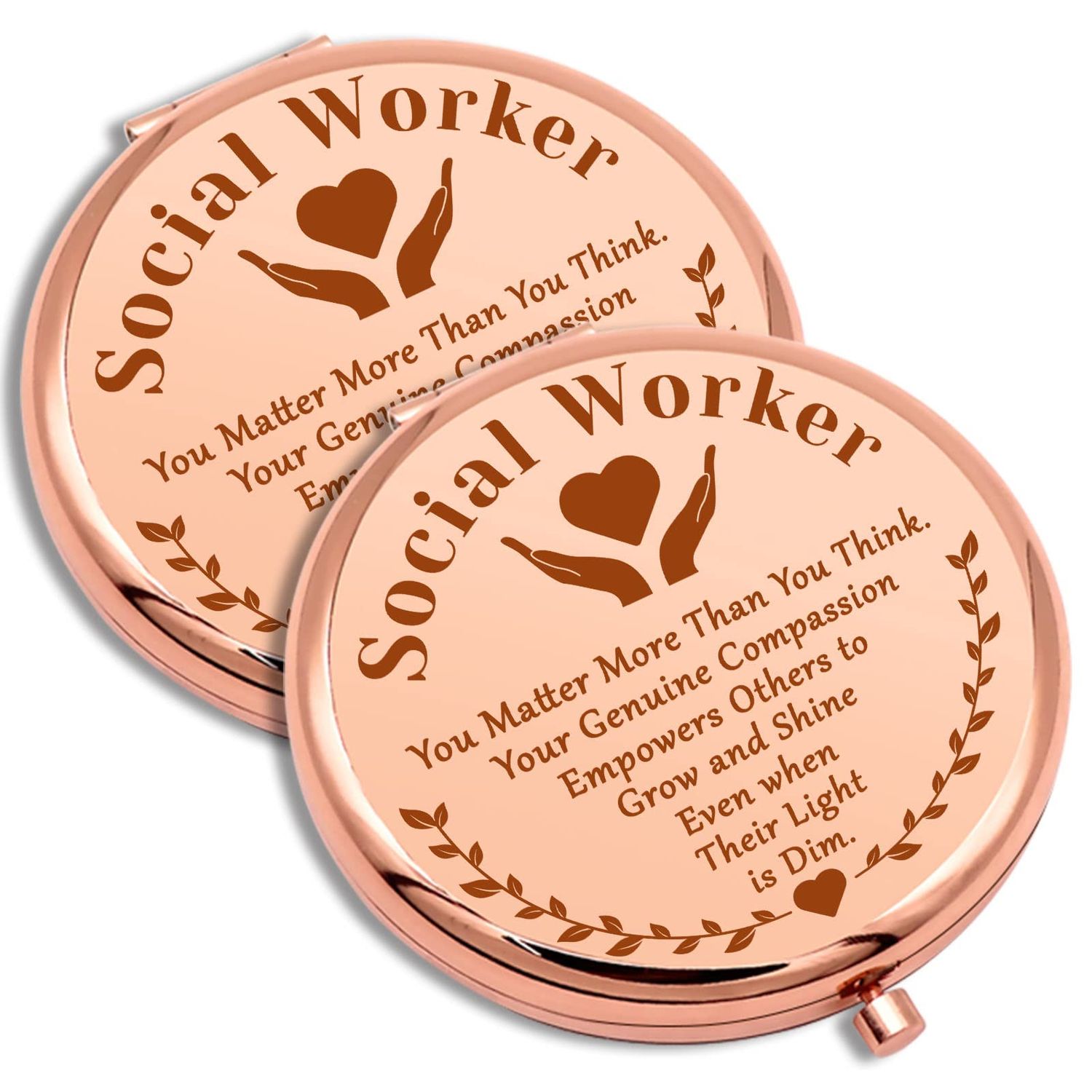 2 PCS Social Worker Appreciation Gifts Compact Makeup Mirror for Her Graduation Gift for Woman Social Worker Gifts for Women Thank You Gifts Folding Makeup Mirror Christmas Birthday Gifts