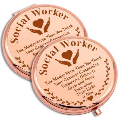 2 PCS Social Worker Appreciation Gifts Compact Makeup Mirror for Her Graduation Gift for Woman Social Worker Gifts for Women Thank You Gifts Folding Makeup Mirror Christmas Birthday Gifts