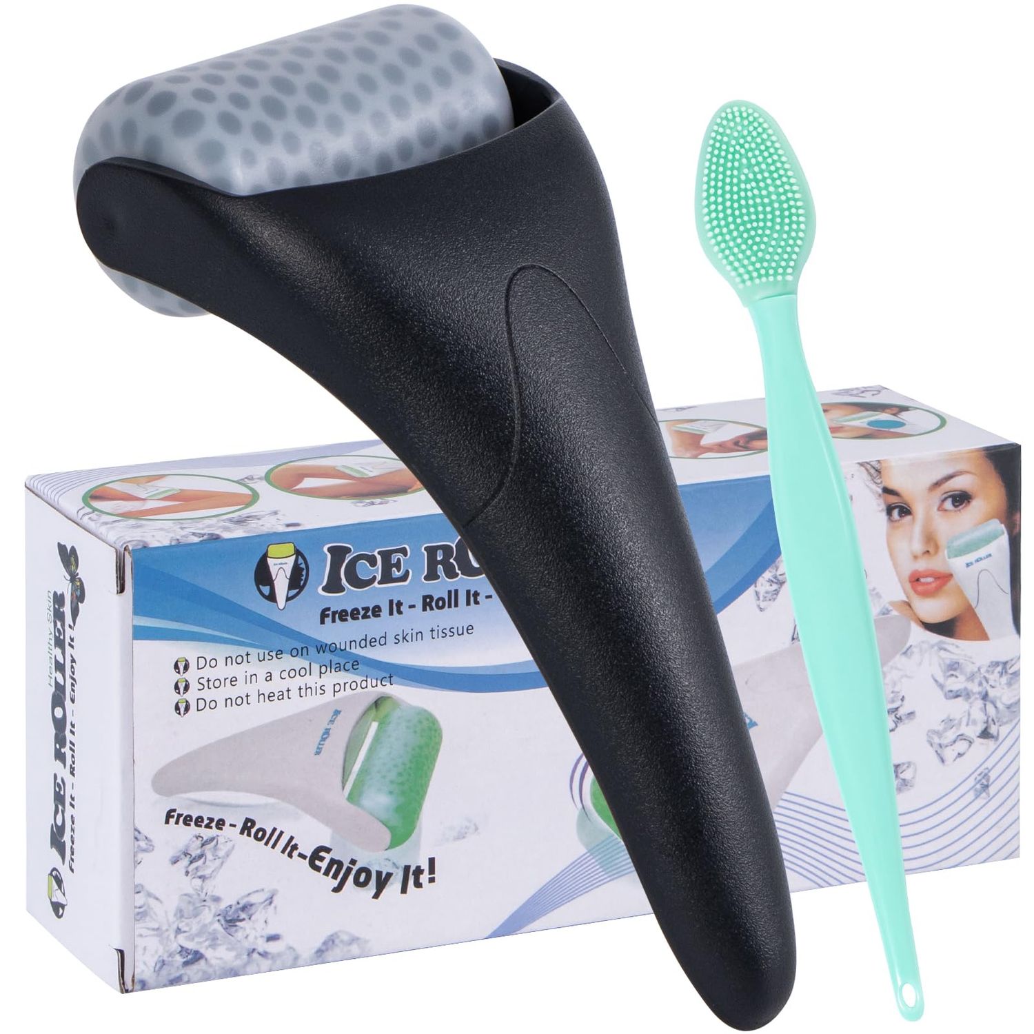 Beomeen Ice Roller for Face &amp; Eye, Puffiness Migraine Pain Relief, Face Massager Tools Self Care Gift for Men Women, Black Roller