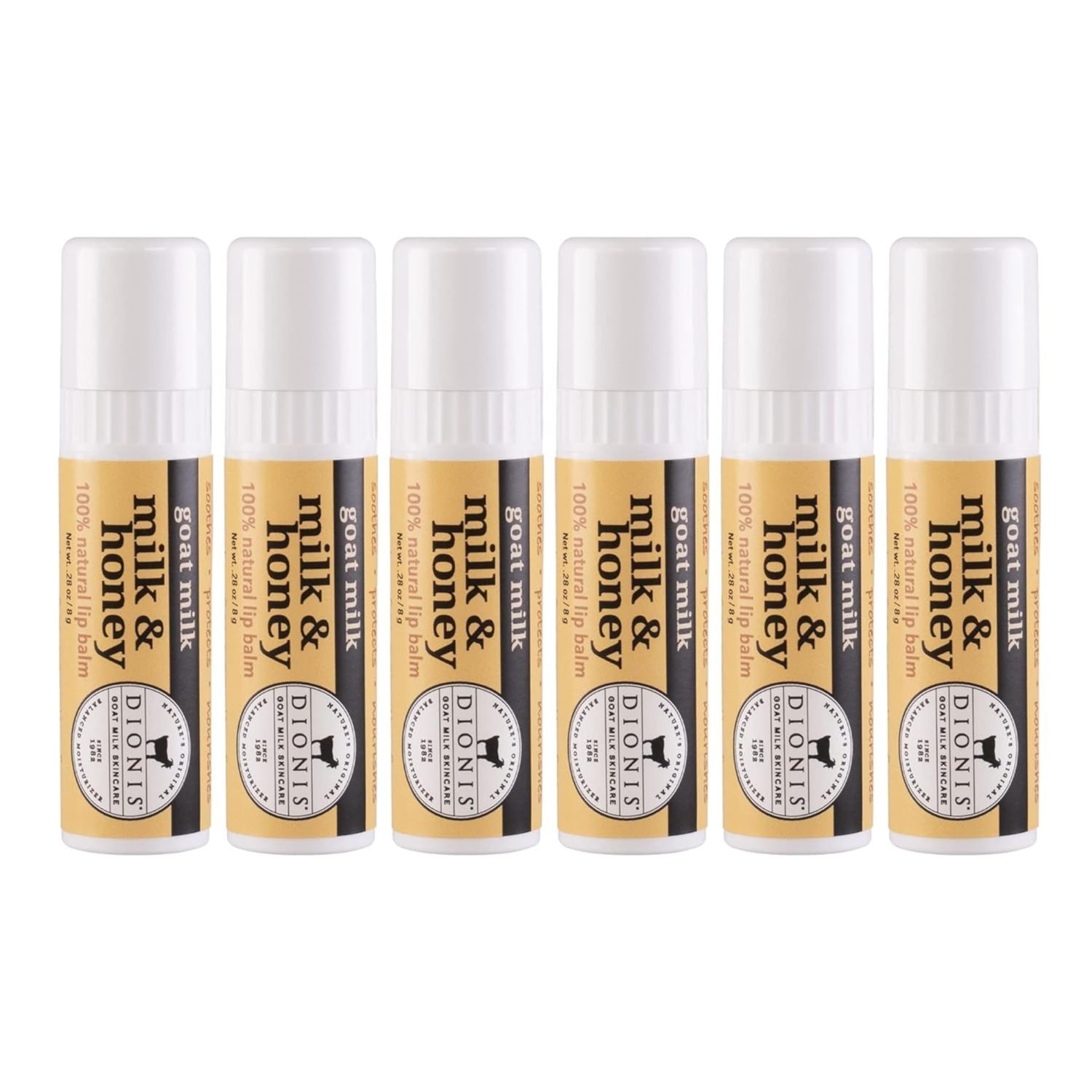 Dionis - Goat Milk Skincare Scented Lip Balm, Set of 6 (0.28 oz), Moisturize Dry and Chapped Lips, Cruelty-free and Paraben-free (Milk &amp; Honey)
