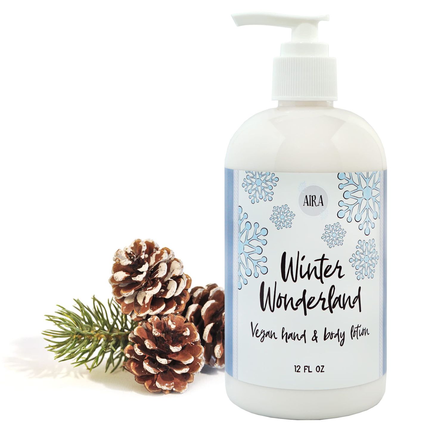 Aira All Natural Moisturizing Hand Lotion, Vegan Hand Lotion for Men and Women, Luxury Skincare for Bathroom, Christmas Gift, Lotion for Sensitive Skin, Winter Wonderland Scent - 12 Ounce Bottle