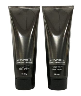 Bath and Body Works Graphite Men&#39;s Collection 24 Hour Moisture Body Lotion Lot of 2- Full Size 8 Oz, 238 Ml each (Graphite)