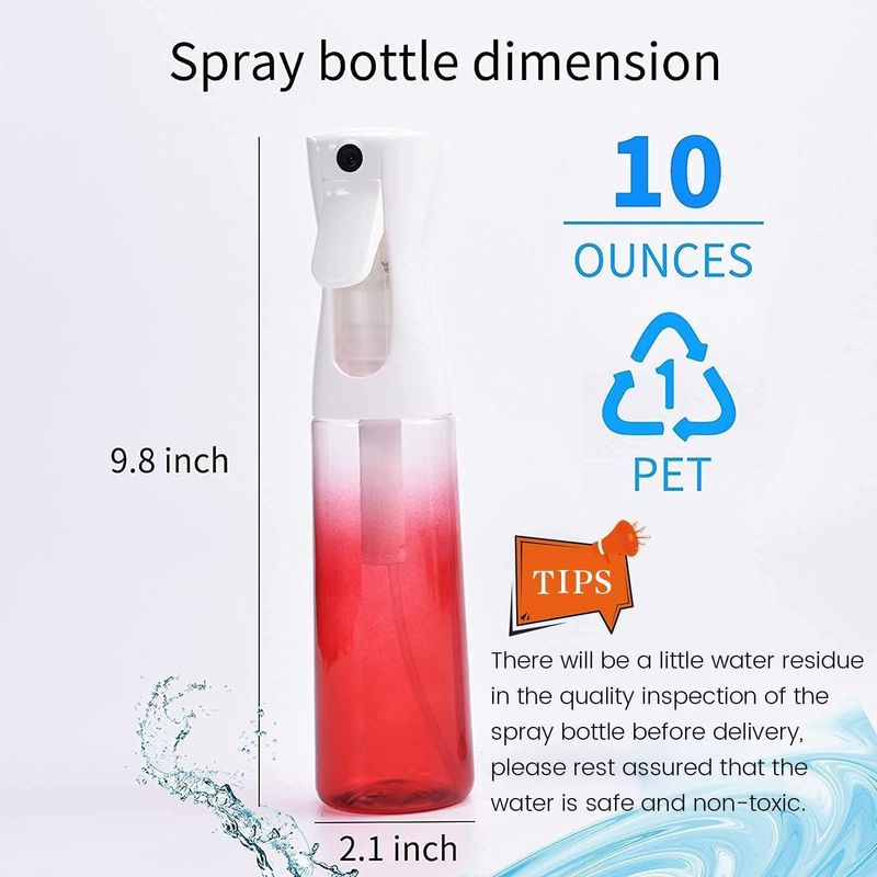 (2 Packs) Hair Spray Bottles, Continuous Water Mister Spray Bottle Empty for Hairstyling, Skin Care, Cleaning and Plant Spraying, 300ml/ 10 Oz (ORANGE+BLUE)