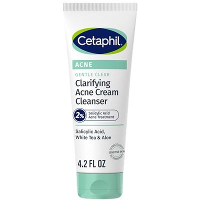 Cetaphil Acne Face Wash, Gentle Clear Clarifying Acne Cream Cleanser with 2% Salicylic Acid, Deep Cleans &amp; Treats Acne Prone Skin, Skin Care for Sensitive Skin, 4.2oz