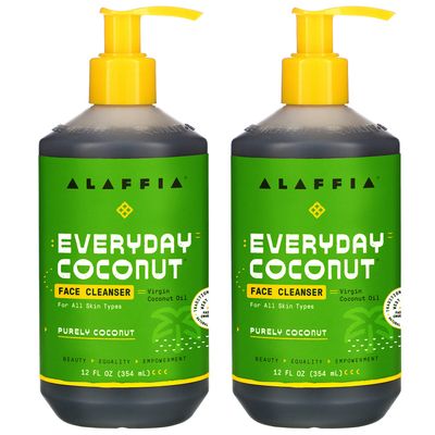 Alaffia Everyday Coconut Face Cleanser for All Skin Types. Leaves Skin Fresh and Hydrated with Fair Trade Coconut Oil &amp; Neem, Vegan, Cruelty Free, No Parabens, Purely Coconut, 2 Pack - 12 Fl Oz Ea