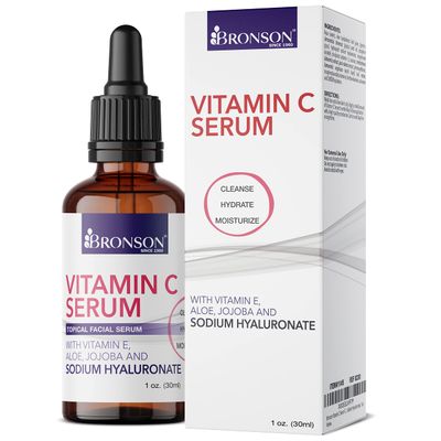 Bronson Vitamin C Serum for Face, Anti Aging Facial Serum with Premium Hyaluronic Acid, Vitamin E, Aloe &amp; Jojoba, Hydrating &amp; Brightening Serum for Dark Spots, Fine Lines and Wrinkles 1 oz.