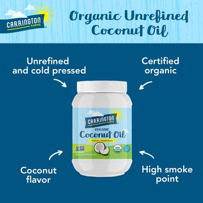 Carrington Farms Organic Refined Coconut Oil, Cold-Pressed, Non-GMO, Gluten-Free, Perfect for Cooking, Baking, Skin Care, Hair Oil, MCTs, 54 fl oz - Nutrient-Rich, No Trans Fats