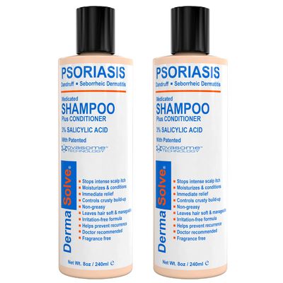 Dermasolve Scalp Psoriasis Medicated Shampoo &amp; Conditioner (2-pack) Naturally Heals Dandruff Seborrheic Dermatitis Itchy Flakey Inflamed Skin &amp; Provides Soothing Moisturizing Relief - Two 8 oz bottles