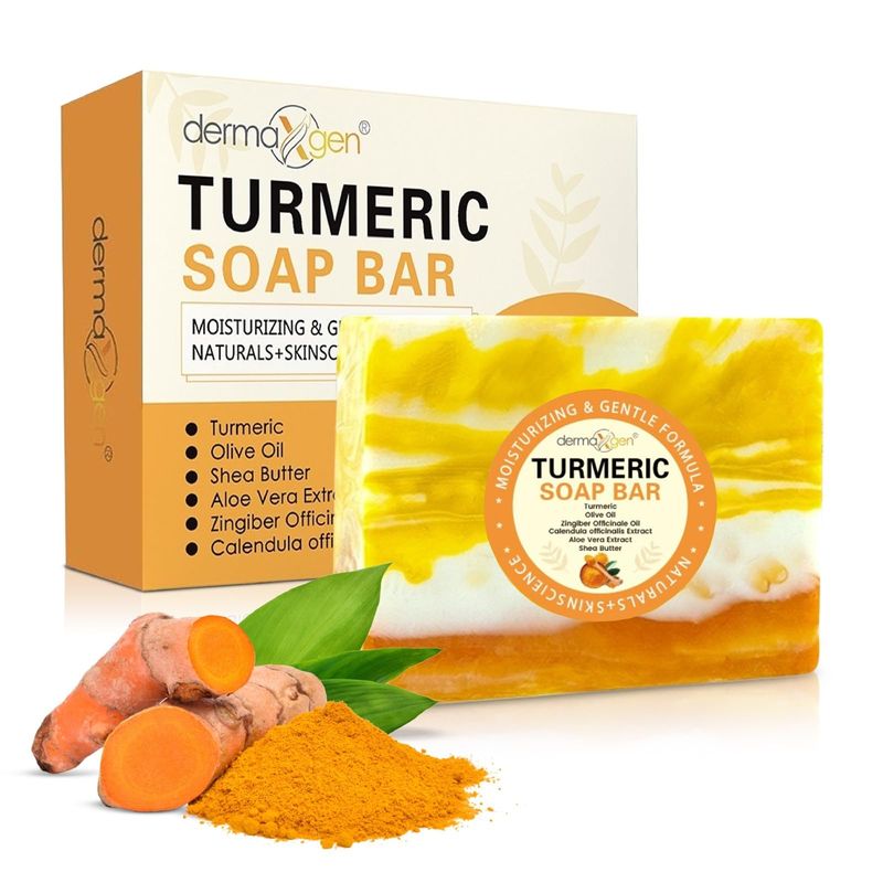 DERMAXGEN Organic TURMERIC Soap Bar | Pure Natural Handcrafted Skincare, Face &amp; Body Cleanser | Blemish Control, Reduce Acne, Radiant Skin, Evens Tone, Fades Scars, Sun Damage, Age Spots (7 OZ)