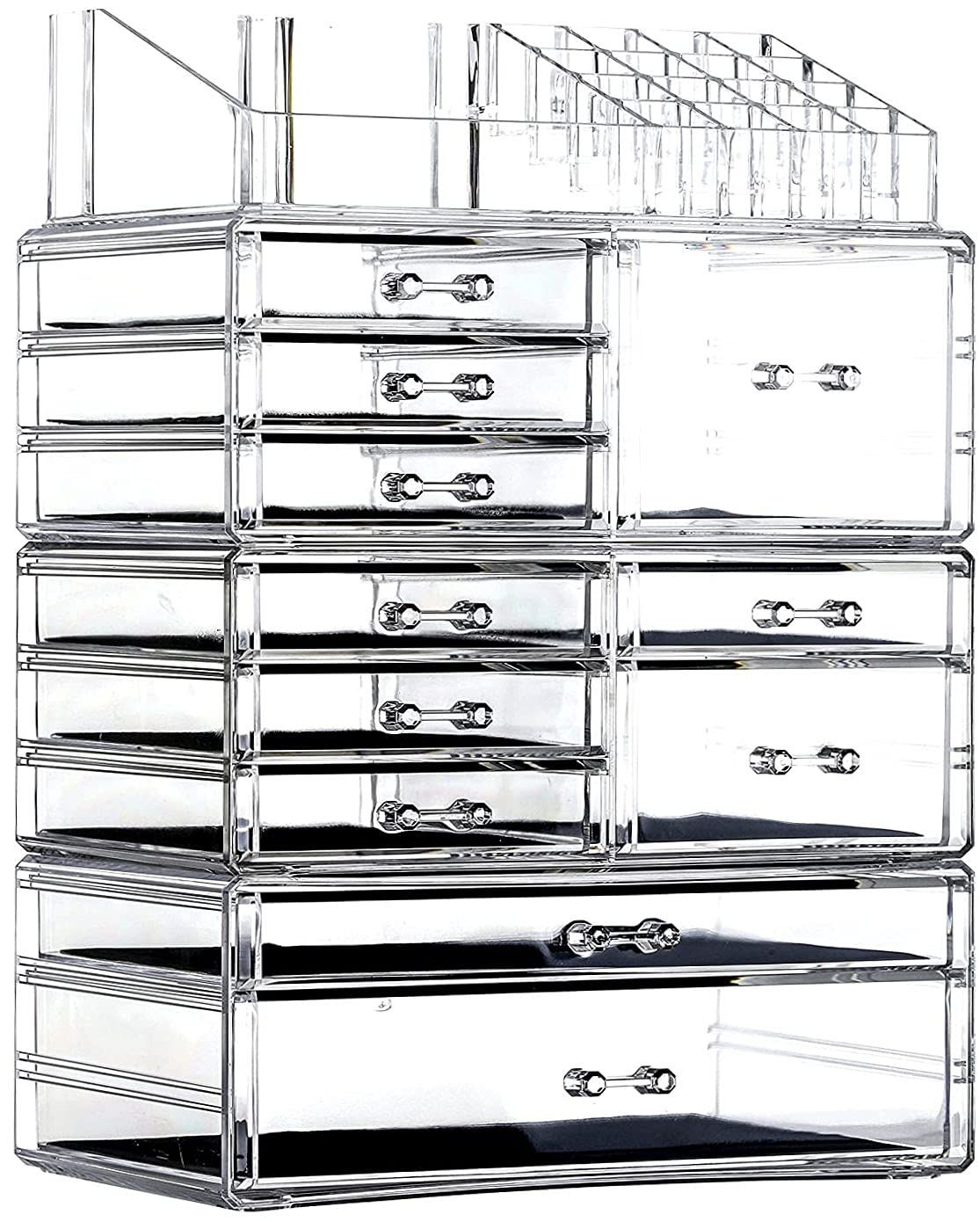 Cq acrylic Clear Makeup Storage Organizer Drawers Skin Care Large Cosmetic Display Cases Stackable Storage Box With 11 Drawers For Dresser 1 Pack
