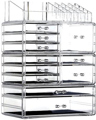Cq acrylic Clear Makeup Storage Organizer Drawers Skin Care Large Cosmetic Display Cases Stackable Storage Box With 11 Drawers For Dresser 1 Pack