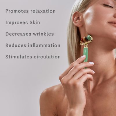 Eurow Luxe Multi-Stone Jade Face Roller &amp; Massager for Skincare, Tension Relief, &amp; Relaxation, Multi-Color
