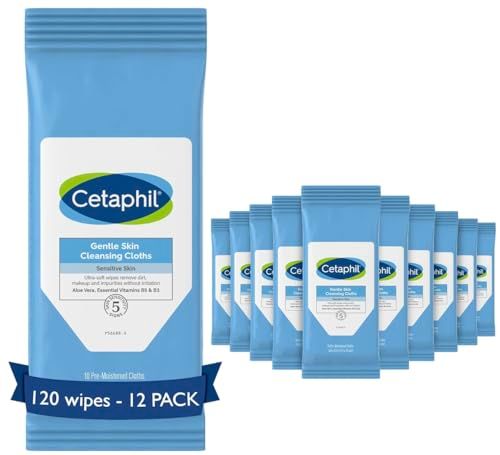 Cetaphil Face And Body Wipes, Gentle Skin Cleansing Cloths, For Dry, Sensitive Skin, Flip Top Closure, Great For The Gym, Travel, In The Car, Hypoallergenic, Fragrance Free, 10 Count (Pack of 12)