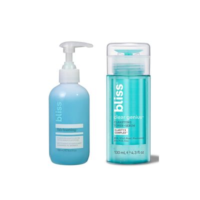 Bliss Fab Foaming Cleanser &amp; Clear Genius Toner + Serum | Pore Purifying Duo for Clear Skin | 2 Step Skincare Routine | Clean, Vegan, Cruelty-Free