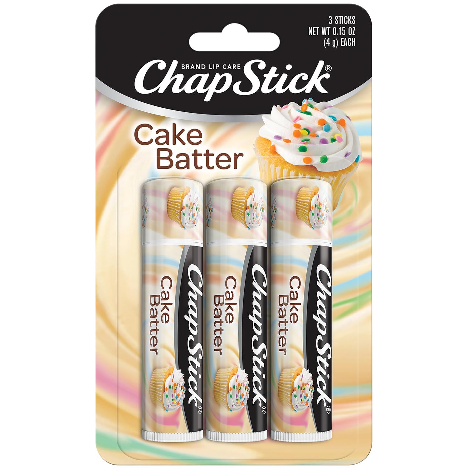 ChapStick Bulk Lip Balm, Cake Batter 3-Pack - Sweet &amp; Delicious Lip Moisturizer, Birthday Gifts, Stocking Stuffers, 0.15 Oz Ea