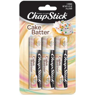 ChapStick Bulk Lip Balm, Cake Batter 3-Pack - Sweet &amp; Delicious Lip Moisturizer, Birthday Gifts, Stocking Stuffers, 0.15 Oz Ea
