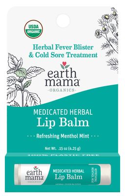 Earth Mama Medicated Herbal Lip Balm | Organic Lip Balm with Menthol for Fever Blister &amp; Cold Sore | Refreshing Menthol Mint Lip Care, 0.15 oz