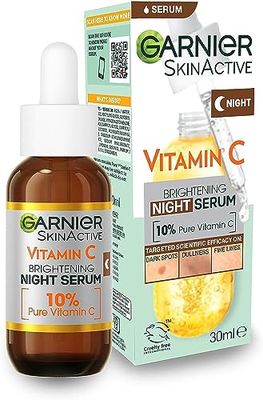 Garnier Targeted Anti Dark Spot Night Serum for Face, with 10% Pure Vitamin C &amp; Hyaluronic Acid, Anti Pigmentation &amp; Dullness, For All Skin Types, Approved by Cruelty Free International, Vegan, 30 ml