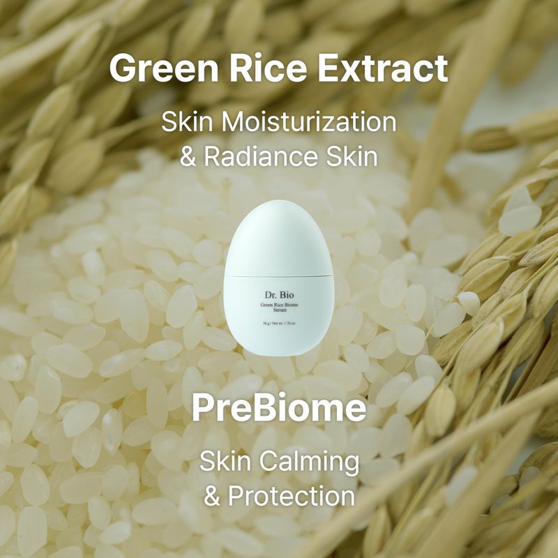 Dr.Bio Green Rice Biome Serum with Probiotic, Reduce Dark Spots, Treat Hyperpigmentation &amp; Freckles, Radiant Skin, Skin Barrier Protection, Fragrance-Free, Vegan, Korean Skin Care for sensitive skin